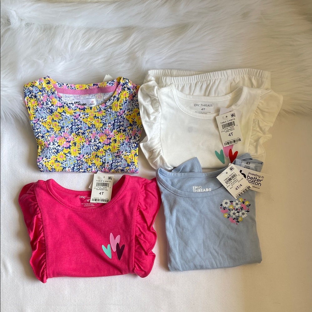 Epic Threads Little Girls Set of 4 Tees Size 4T.  Brand New With Tags